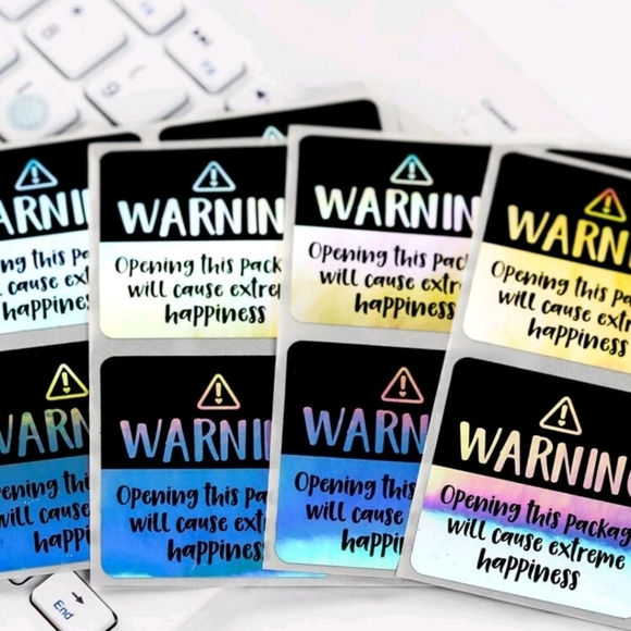 🔹️ 60 Black iridescent Adorable Warning, Extreme Happiness Labels stickers✨️🖤 - Picture 4 of 4